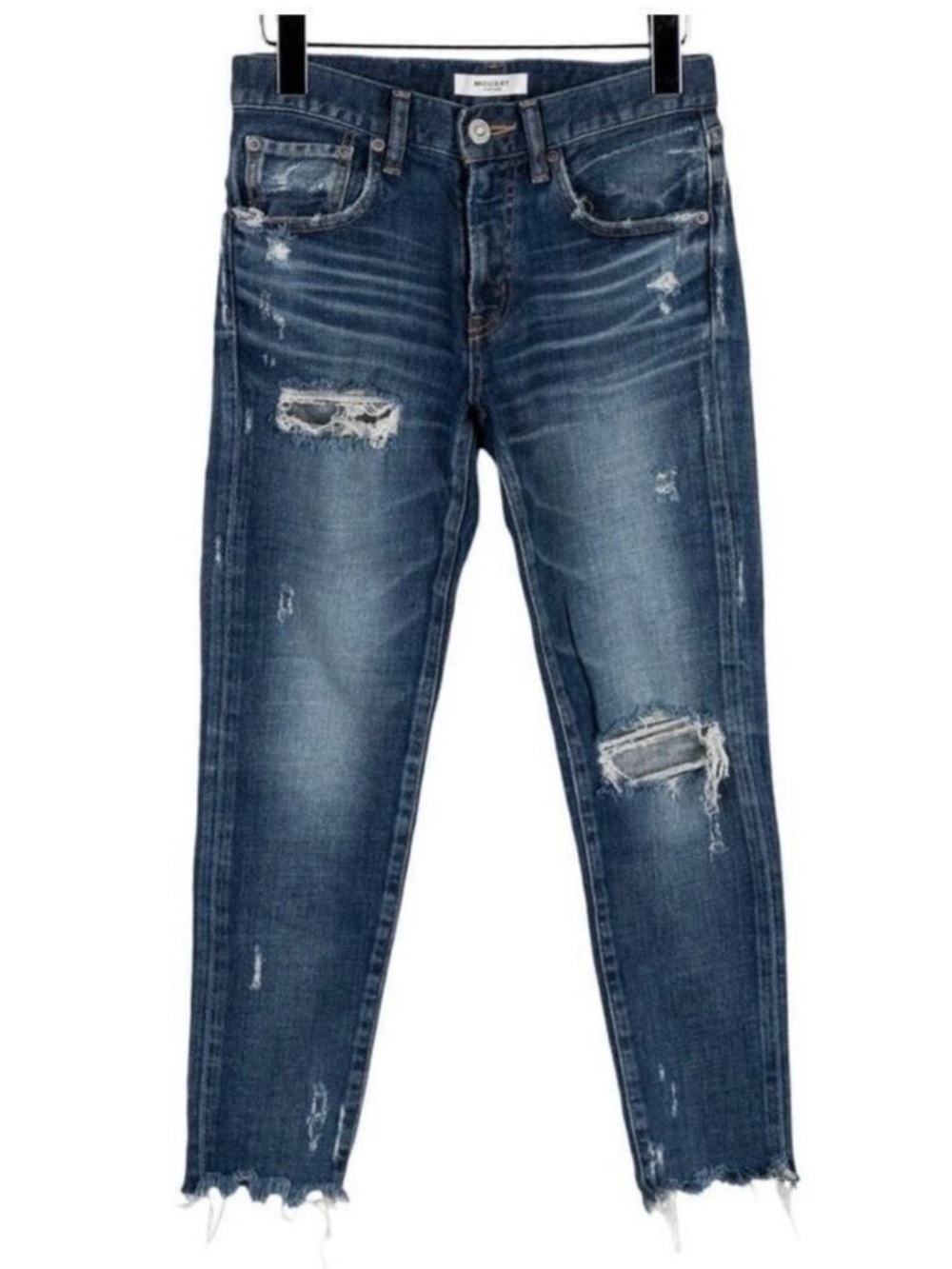 Moussy Vintage Mid Rise Skinny Jeans Size 25 Distressed Raw Hem Denim Japan HOWA